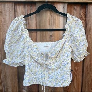 ASTR Floral Puff Sleeve Blouse - Yellow and White NWT